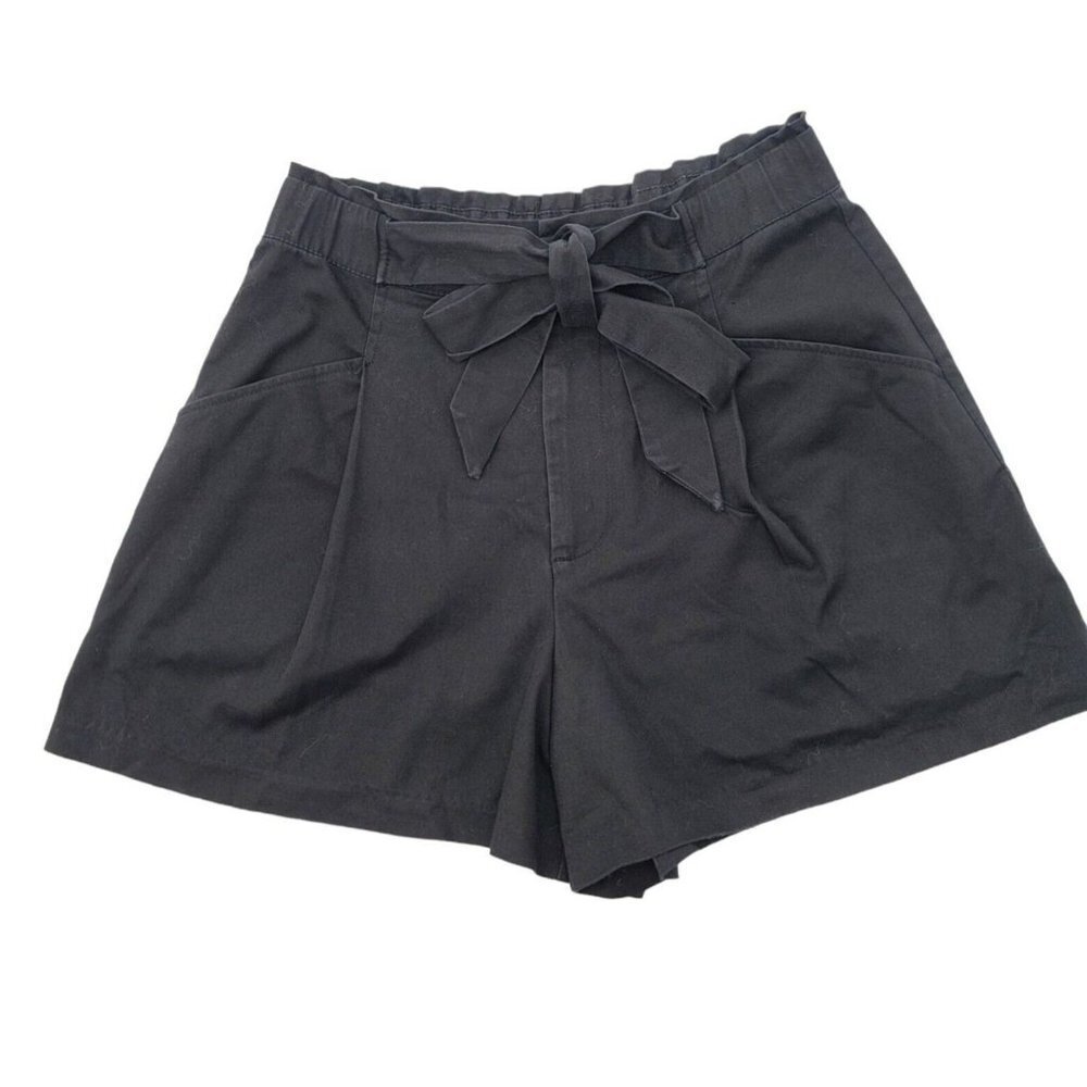 Zara Shorts Womens High Rise Elastic Waist Black Small Bow Knot Tie Pockets - Picture 3 of 10